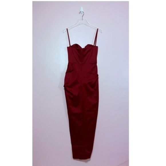 House of CB FLORA Satin Pleated Corset Midi Dress in Wine Size Small - Picture 3 of 13